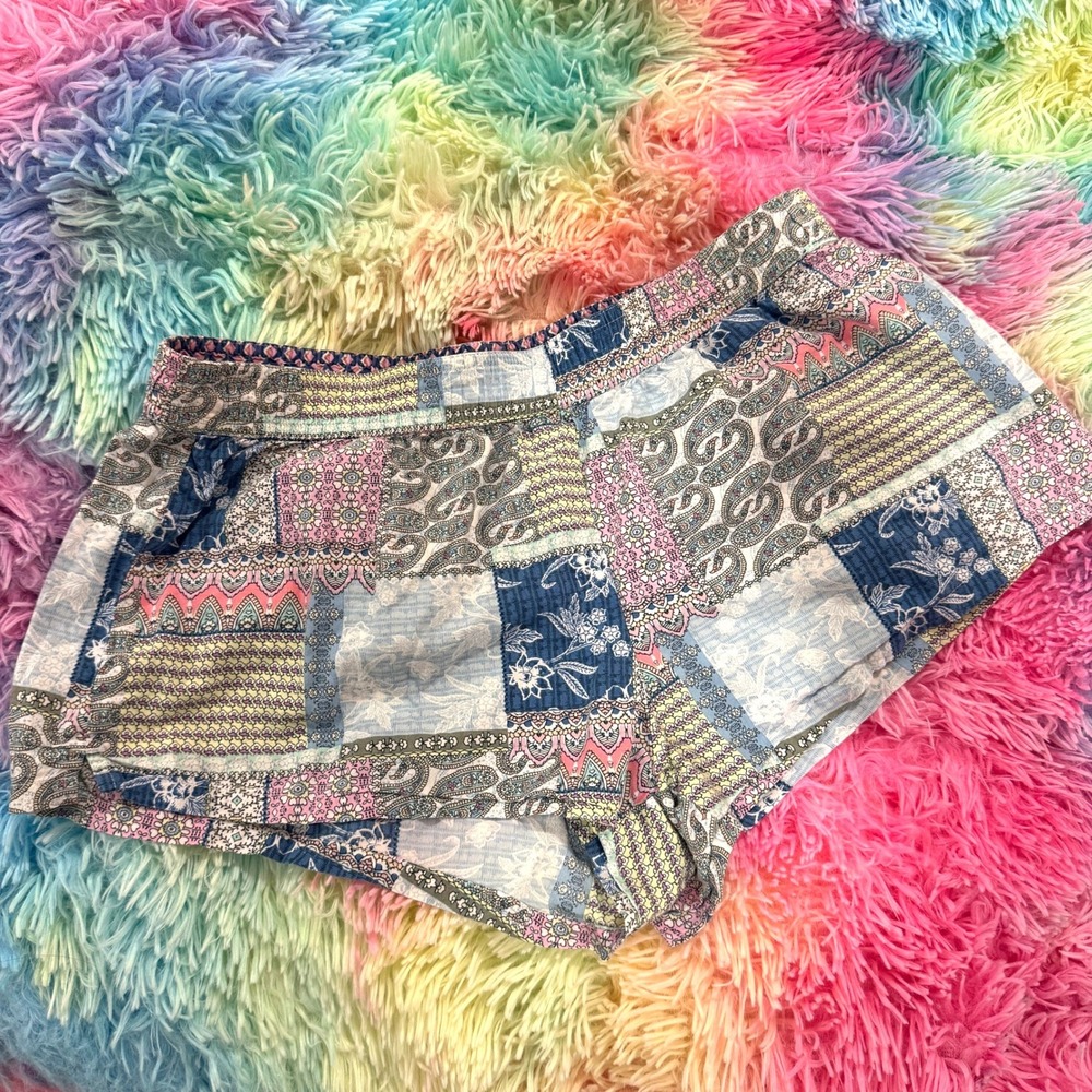 Patchwork Print Lounge Shorts - Pink & Blue